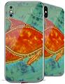 2 Decal style Skin Wraps set for Apple iPhone X and XS Tie Dye Fish 100