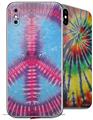 2 Decal style Skin Wraps set for Apple iPhone X and XS Tie Dye Peace Sign 100