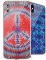 2 Decal style Skin Wraps set for Apple iPhone X and XS Tie Dye Peace Sign 105